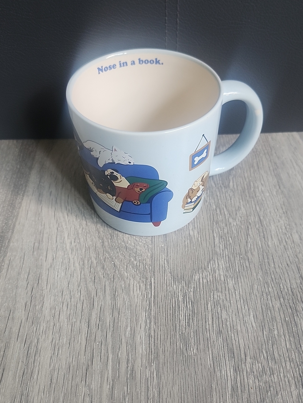 Light Blue Dog Illustration Ceramic Mug - Nose in a Book